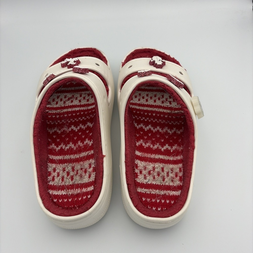 Crocs Classic Slip-On Lined Clogs Mens 9/Womens 11 Off White Christmas Jibbitzs - Picture 8 of 16
